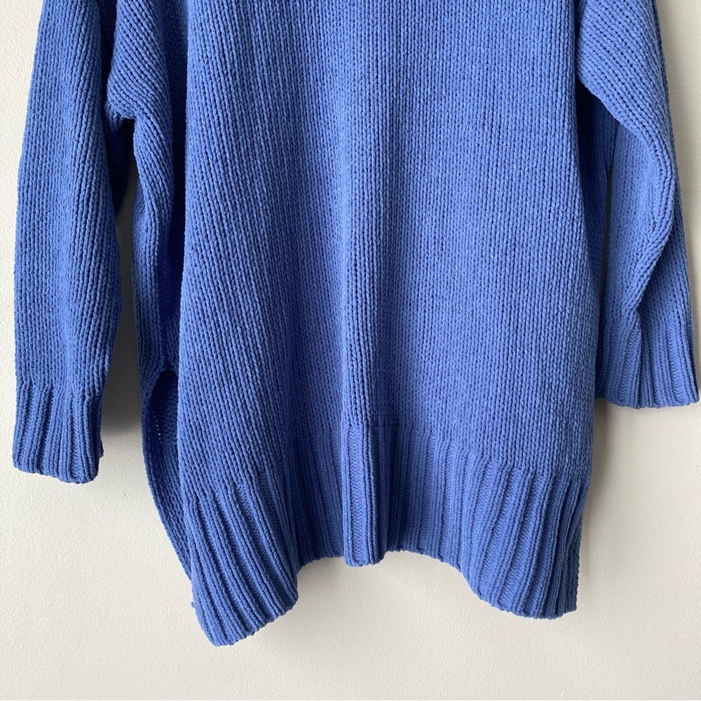 Aerie Chenille Oversized Hoodie Sweater Blue V-Neck Side Slit XS/S - Picture 6 of 12
